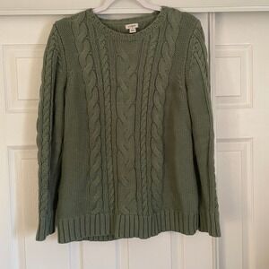 LL Bean Chunky Cotton Fisherman Knit Sweater Green
